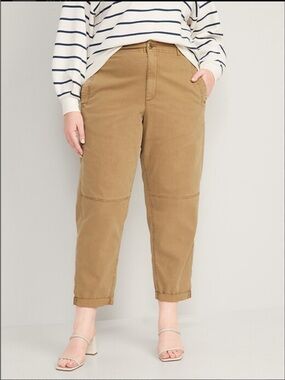 Old Navy Brown Tan Beige Cropped Pants adjustable waist stitched cuffed size XL